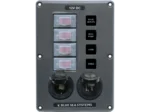 Blue Sea Water-Resistant 12V 4 Circuit Breaker Switch Panel with 12v Socket and Dual USB