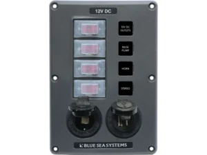 Blue Sea Water-Resistant 12V 4 Circuit Breaker Switch Panel with 12v Socket and Dual USB