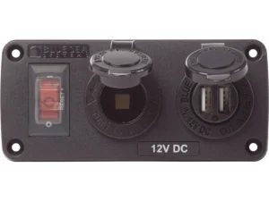 Blue Sea Water-Resistant 12V 15A Circuit Accessory Panel with 12v Socket and Dual USB