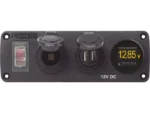 Blue Sea Water-Resistant 12V 15A Circuit Accessory Panel Socket, Dual USB, Volt Meter