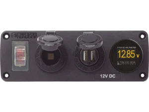 Blue Sea Water-Resistant 12V 15A Circuit Accessory Panel Socket, Dual USB, Volt Meter