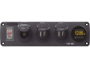 Blue Sea Water-Resistant 12V 15A Circuit Accessory Panel Socket, 2-Dual USB, Volt Meter
