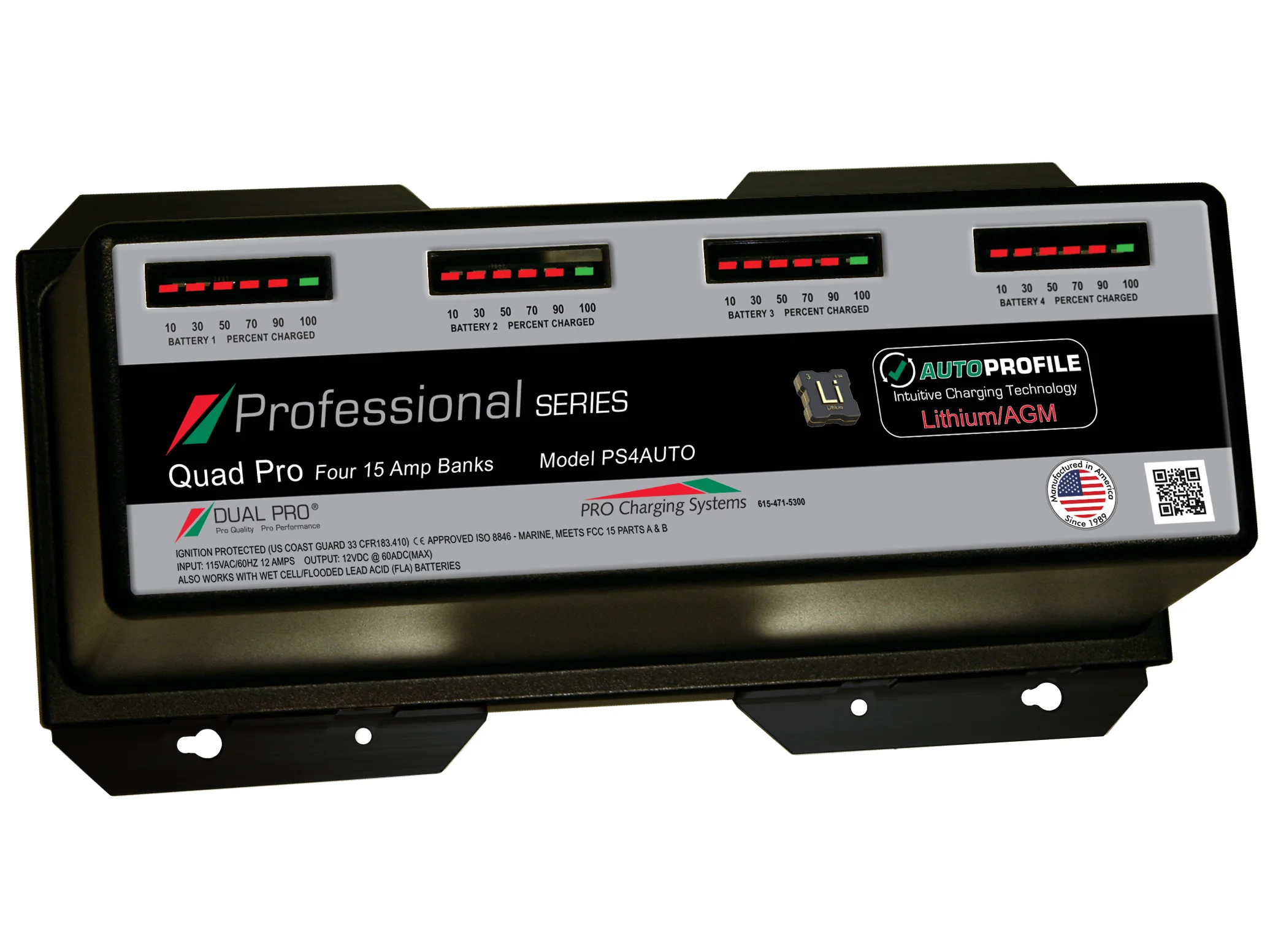 Dual Pro PS4AUTO Battery Charger, Auto Profille 4 Bank 60 Amps