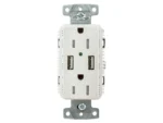 Hubbell USB15A5W White Outlet Dual 15 Amp 125v 2-Pole and Dual 5 Amp 5v USB Ports