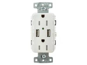 Hubbell USB15A5W White Outlet Dual 15 Amp 125v 2-Pole and Dual 5 Amp 5v USB Ports