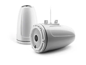 JL Audio M6 7.7in Enclosed Tower Speakers White Classic Grille Black Tweeter