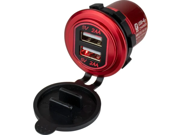 Sea-Dog Round Red Dual USB Charger w/1 Quick Charge Port + - Image 2