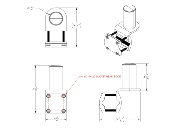 TACO ShadeFin Mini Square Tube Rail Mount - Image 3