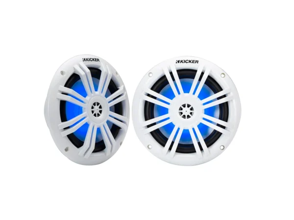 KICKER KM60 6.5" Marine Coaxial Speakers w/1/2" Tweeters - 4-Ohm, White w/Blue LED