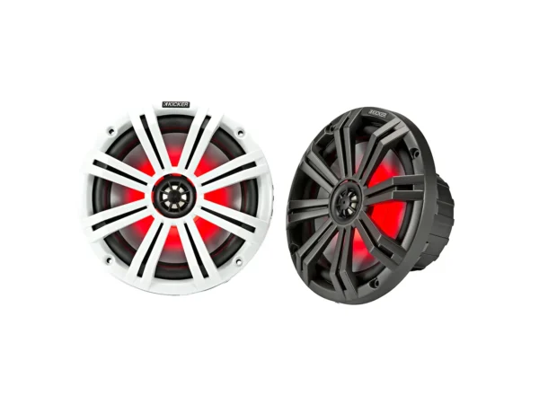 KICKER KM8 8" LED Marine Coaxial Speakers w/1" Tweeters - 4-Ohm, Charcoal & White