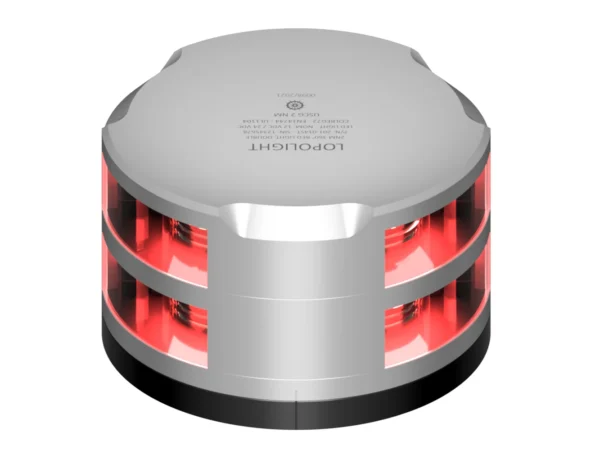 Lopolight 360-Degree Double Stacked Red Nav Light - 2NM - Silver Housing w/FB Base