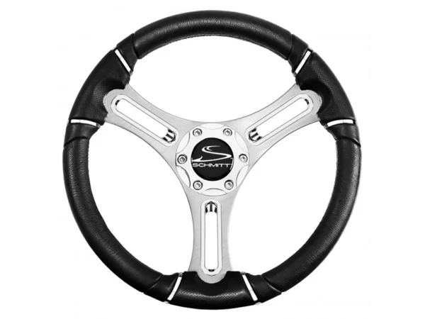 Schmitt Marine Torcello 14" Wheel - 04 Series - Polyurethane Wheel w/Chrome Trim & Cap - Brushed Spokes - 3/4" Tapered Shaft