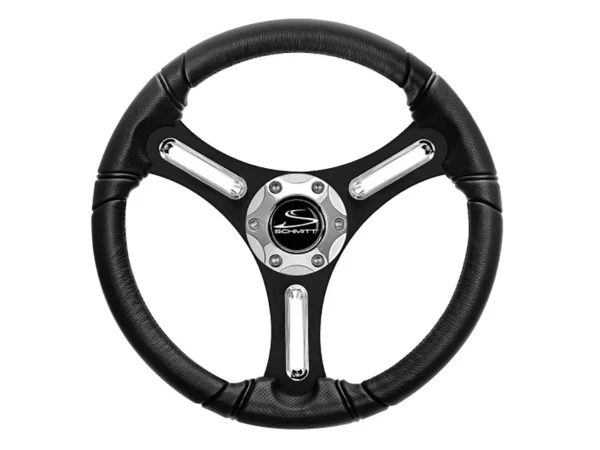 Schmitt Marine Torcello 14" Wheel - 03 Series - Polyurethane Wheel w/Chrome Spoke Inserts & Cap - Black Brushed Spokes - 3/4" - Retail Packaging