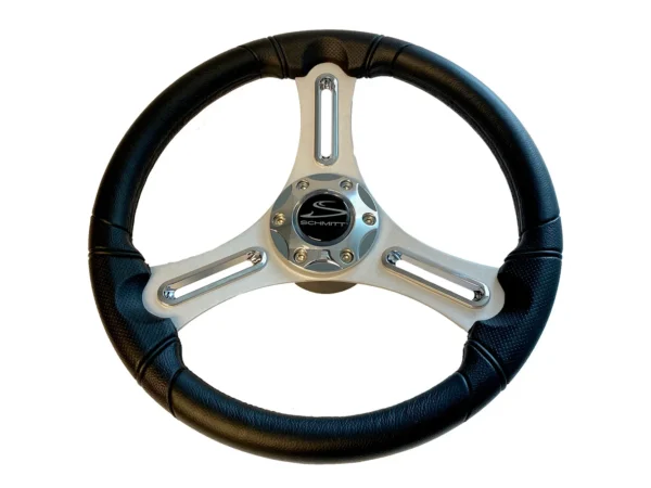 Schmitt Marine Torcello 14" Wheel - 03 Series - Polyurethane Wheel w/Chrome Trim & Cap - Brushed Spokes - 3/4" Tapered Shaft - Retail Packaging