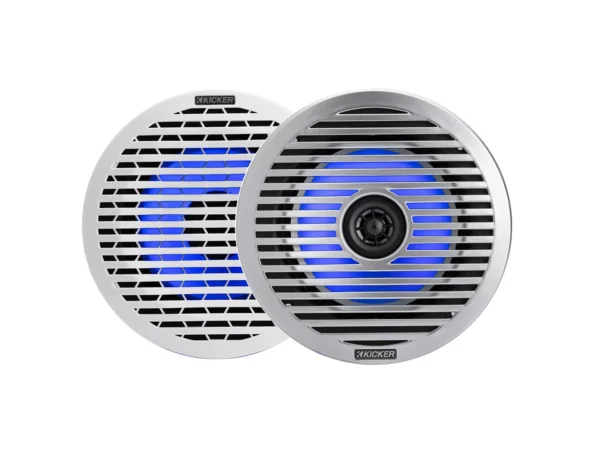 KICKER KM614FL 6.5" Low Profile Coaxial Marine Speakers w/RGB Lighting - 4-Ohm, White