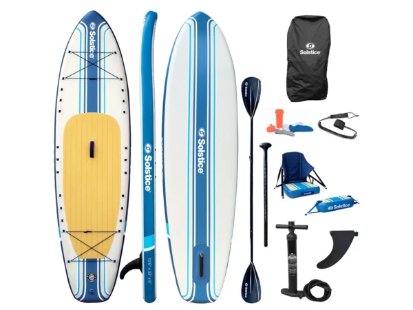 Soltice Watersports 10'6" Rambler Inflatable Stand-Up Paddleboard/Kayak 2-In-1 Kit w/Seat & Convertible Paddle - Blue