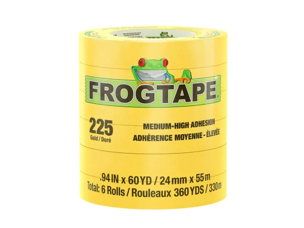 FrogTape CP 225 Medium-High Adhesion Masking Tape - 24MM x 55M x 6-Pack - Gold - Rated for 225°F