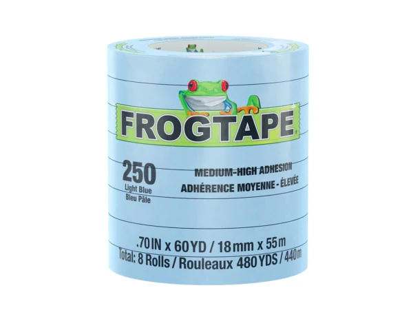 FrogTape CP 250 Medium-High Adhesion Masking Tape - 18MM x 55M x 8-Pack - Light Blue - Rated for 250°F