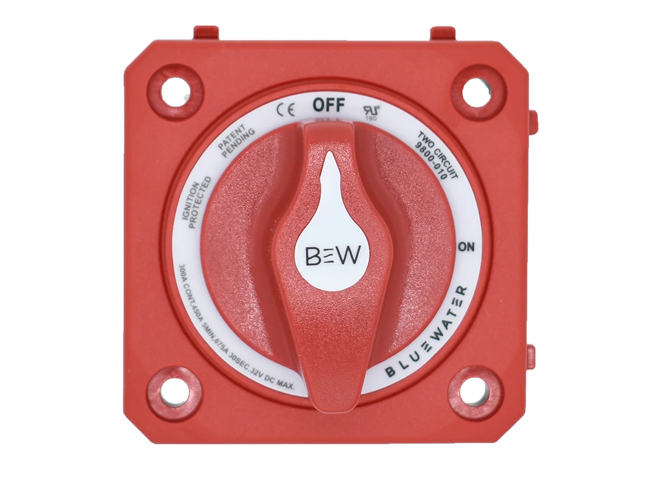 Bluewater On/Off 4 Post Dual Circuit Battery Switch w/o Base - Panel Mount - Red