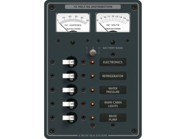 Blue Sea 8081 DC 5 Position Toggle Branch Circuit Breaker Panel - White Switches