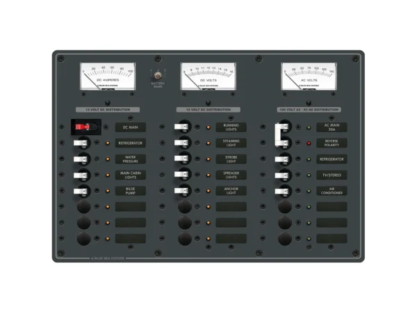 Blue Sea 8084 AC Main +6 Positions/DC Main +15 Positions Toggle Circuit Breaker Panel - White Switches