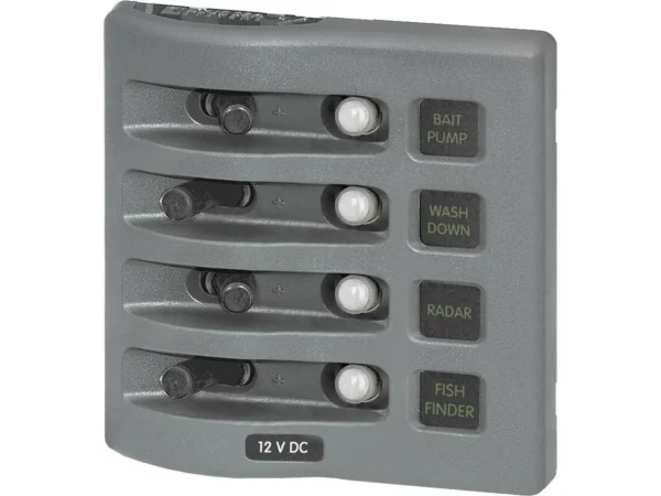 Blue Sea 4374 WeatherDeck Water Resistant Circuit Breaker Panel - 4 Position - Grey