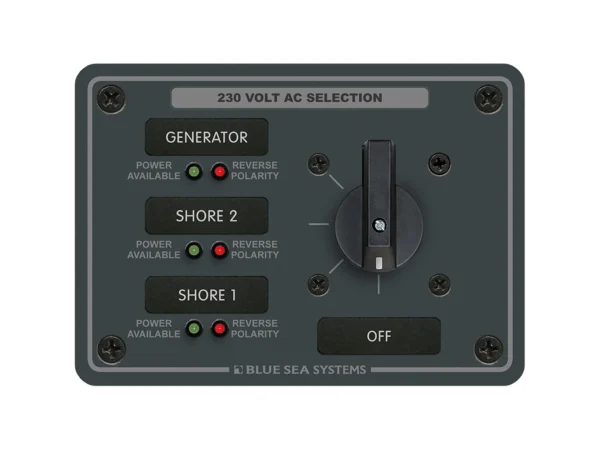 Blue Sea 8358 AC Rotary Switch Panel 30 Ampere 3 Positions + OFF, 2 Pole