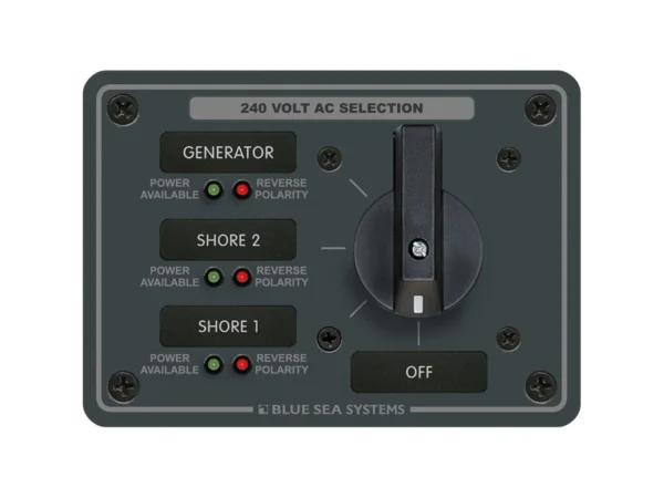 Blue Sea 8361 AC Rotary Switch Panel 65 Ampere 3 Positions + OFF, 3 Pole