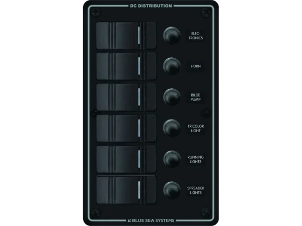 Blue Sea 8373 Water Resistant 6 Position - Black - Vertical Mount Panel