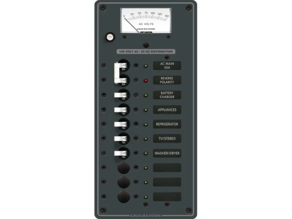 Blue Sea 8488 Breaker Panel - AC Main + 8 Positions - White