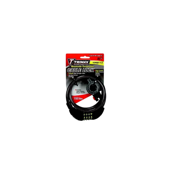 Trimax TRC106 Quadra-Braid 6' x 10mm Cable Lock with Combination & Quick Release Bracket