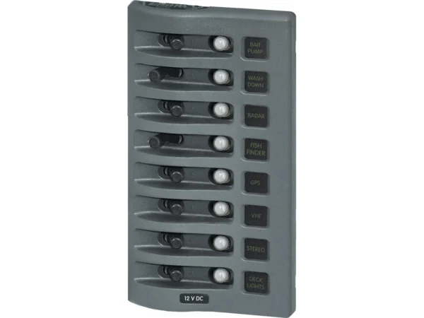 Blue Sea 4378 WeatherDeck Water Resistant Circuit Breaker Panel - 8 Position - Grey