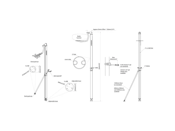 Scanstrut LMP-1 Self Leveling Pole Radar Mount - Raymarine Garmin Navico 2kW & 4kW Domes - Image 3