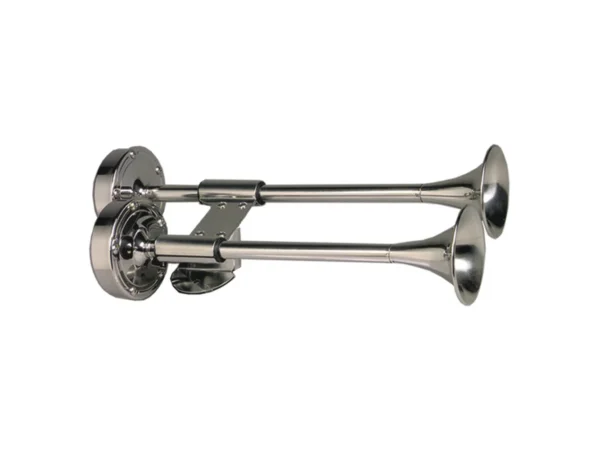 Schmitt Marine Deluxe All-Stainless Shorty Dual Trumpet Horn - 12V