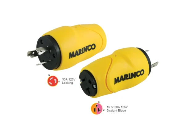 Marinco Straight Adapter, 30A Male - 15A Female