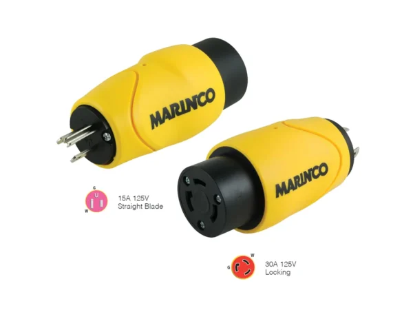 Marinco Straight Adapter 15Amp Straight Male to 30Amp Locking Female Connector