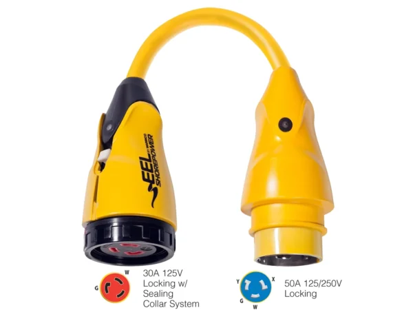 Marinco P504-30 EEL 30A-125V Female to 50A-125/250V Male Pigtail Adapter - Yellow