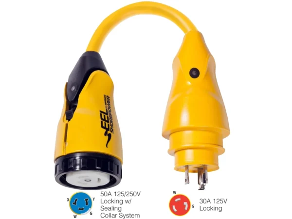 Marinco P30-504 EEL 50A-125/250V Female to 30A-125V Male Pigtail Adapter - Yellow