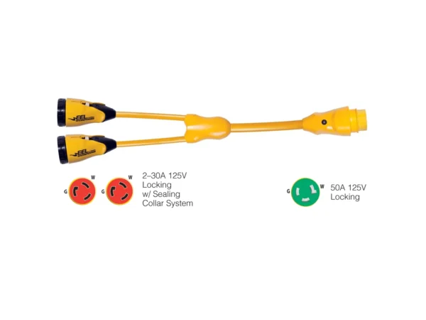 Marinco Y503-2-30 EEL (2)-30A-125V Female to (1)50A-125V Male - "Y" Adapter - Yellow