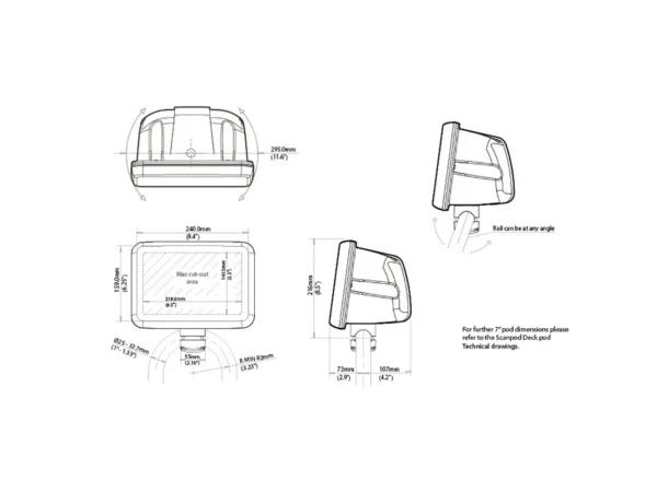 Scanstrut Scanpod 7" Helm Pod Rail Mount - Uncut - Fits 1" - 1.33" Rails - Image 2