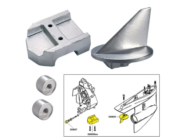 Tecnoseal Anode Kit w/Hardware - Mercury Alpha 1 Gen 1 - Aluminum