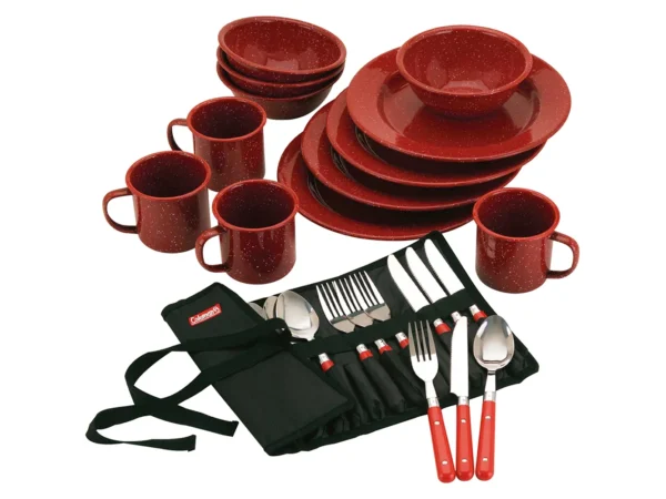 Coleman 24-Piece Speckled Enamelware Cook Set - Red