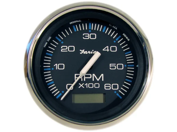 Faria Chesapeake Black 4" Tachometer w/Hourmeter - 6000 RPM (Gas) (Inboard)