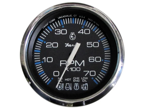 Faria Chesapeake Black SS 4" Tachometer w/Systemcheck Indicator - 7000 RPM (Gas) f/ Johnson / Evinrude Outboard)