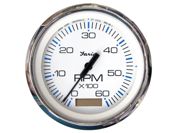 Faria Chesapeake White SS 4" Tachometer w/Hourmeter - 6000 RPM (Gas)(Inboard)