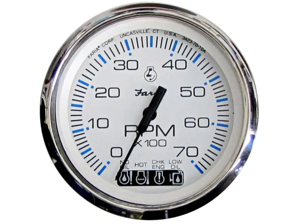 Faria Chesapeake White SS 4" Tachometer w/Systemcheck Indicator - 7000 RPM (Gas) (Johnson/Evinrude Outboard)