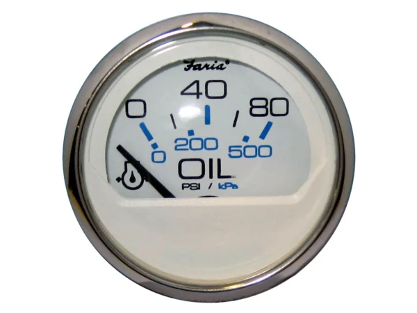 Faria Chesapeake White SS 2" Oil Pressure Gauge (80 PSI)