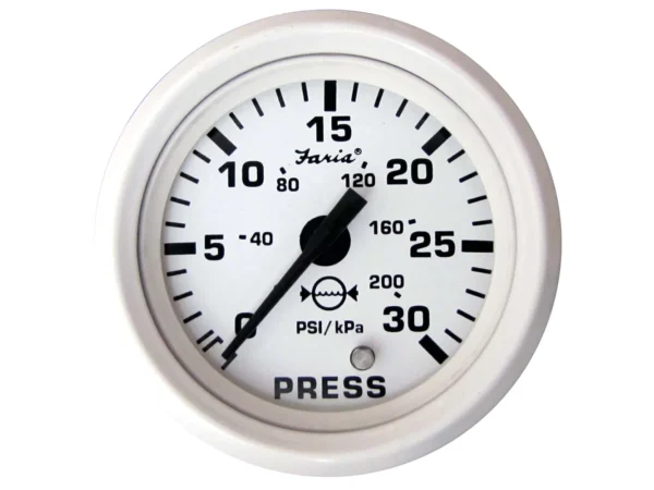 Faria Dress White 2" Water Pressure Gauge (30 PSI)