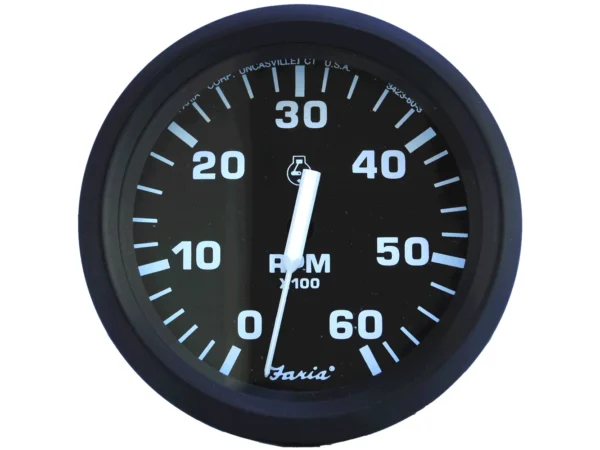 Faria Euro Black 4" Tachometer - 6,000 RPM (Gas - Inboard & I/O)