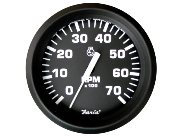 Faria Euro Black 4" Tachometer - 7,000 RPM (Gas - All Outboard)